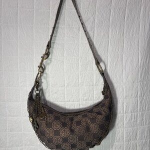 Kathy Van Zeeland Brown Floral Shoulder Bag